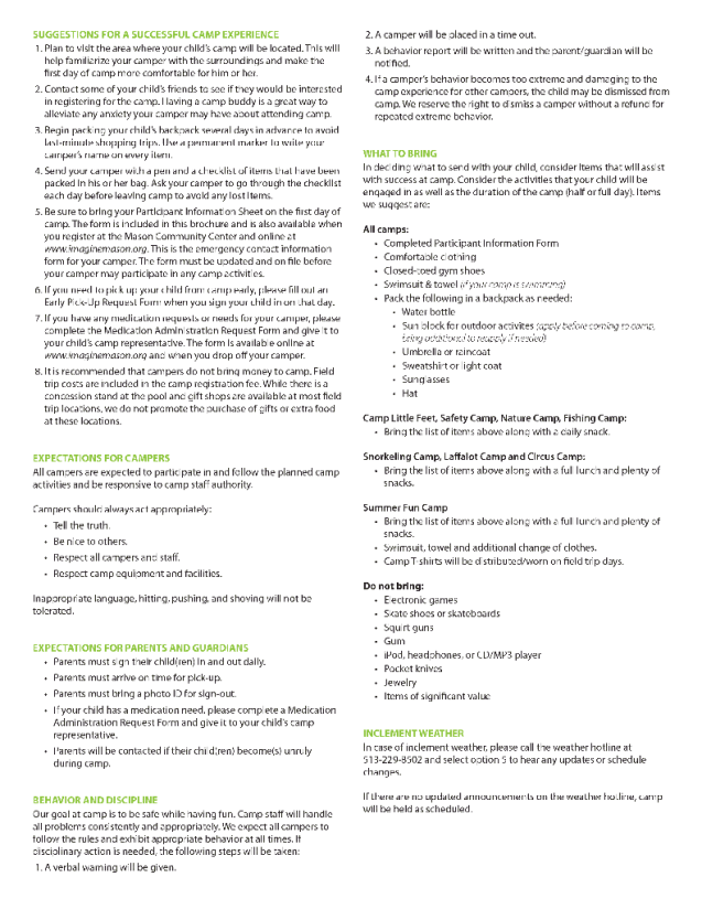 Camps brochure back page